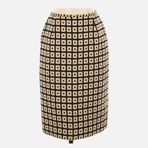 Lafayette New York 148 Black Beige Windowpane Print Pencil Skirt 12 - Picture 1 of 10
